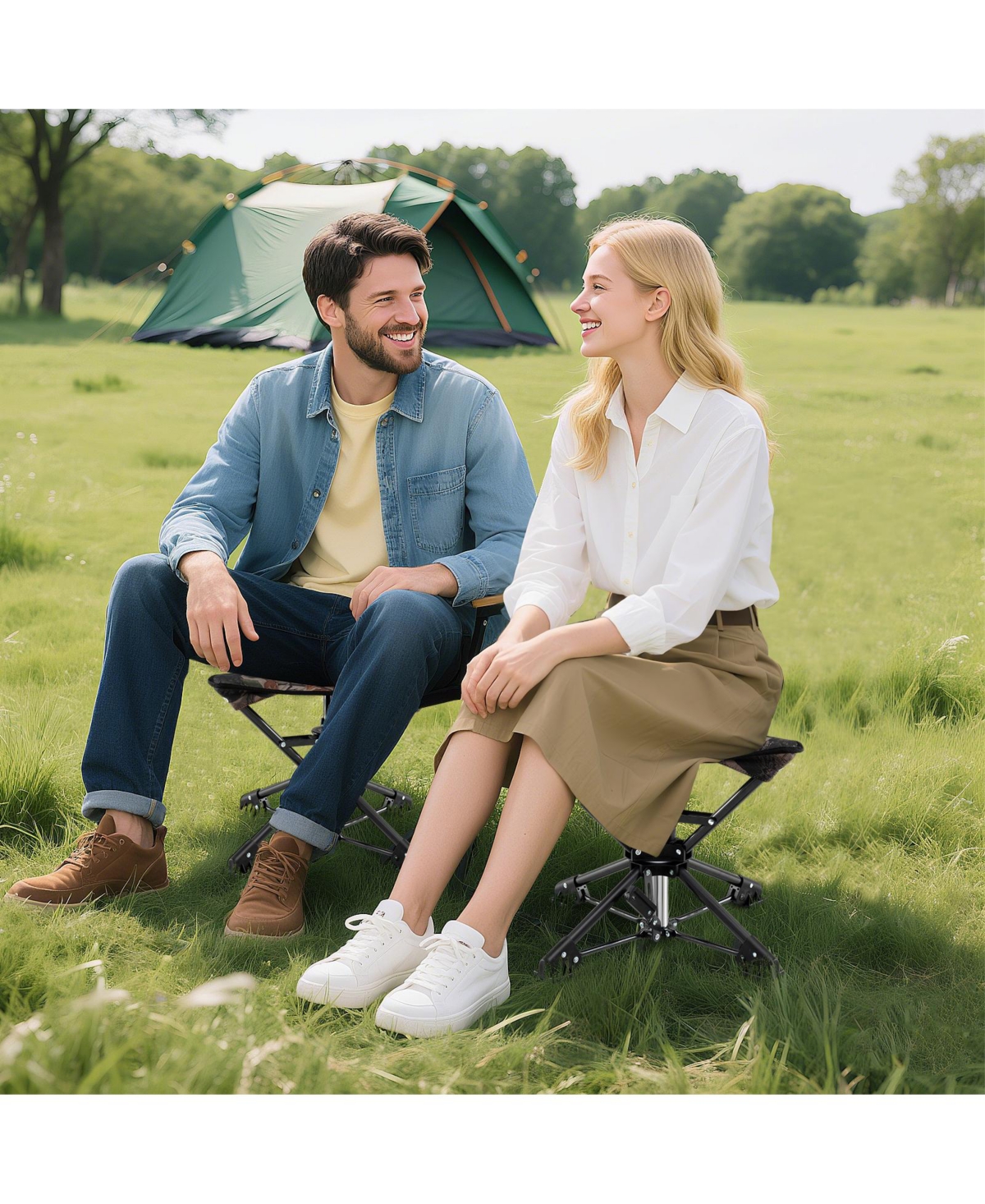 Sugift Folding Camping Stool 360degree(s) Swivel Hunting Chair with Anti-Sink Feet