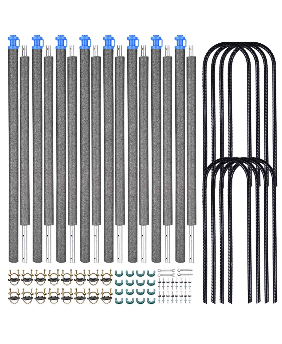 Yescom 8 Pack Trampoline Enclosure Poles w/ Caps and 11" U Shaped Ground Anchors Kit