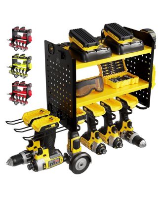 Power Tool Organizer Wall Mount Steel Rack Drill Slots Pegboard
