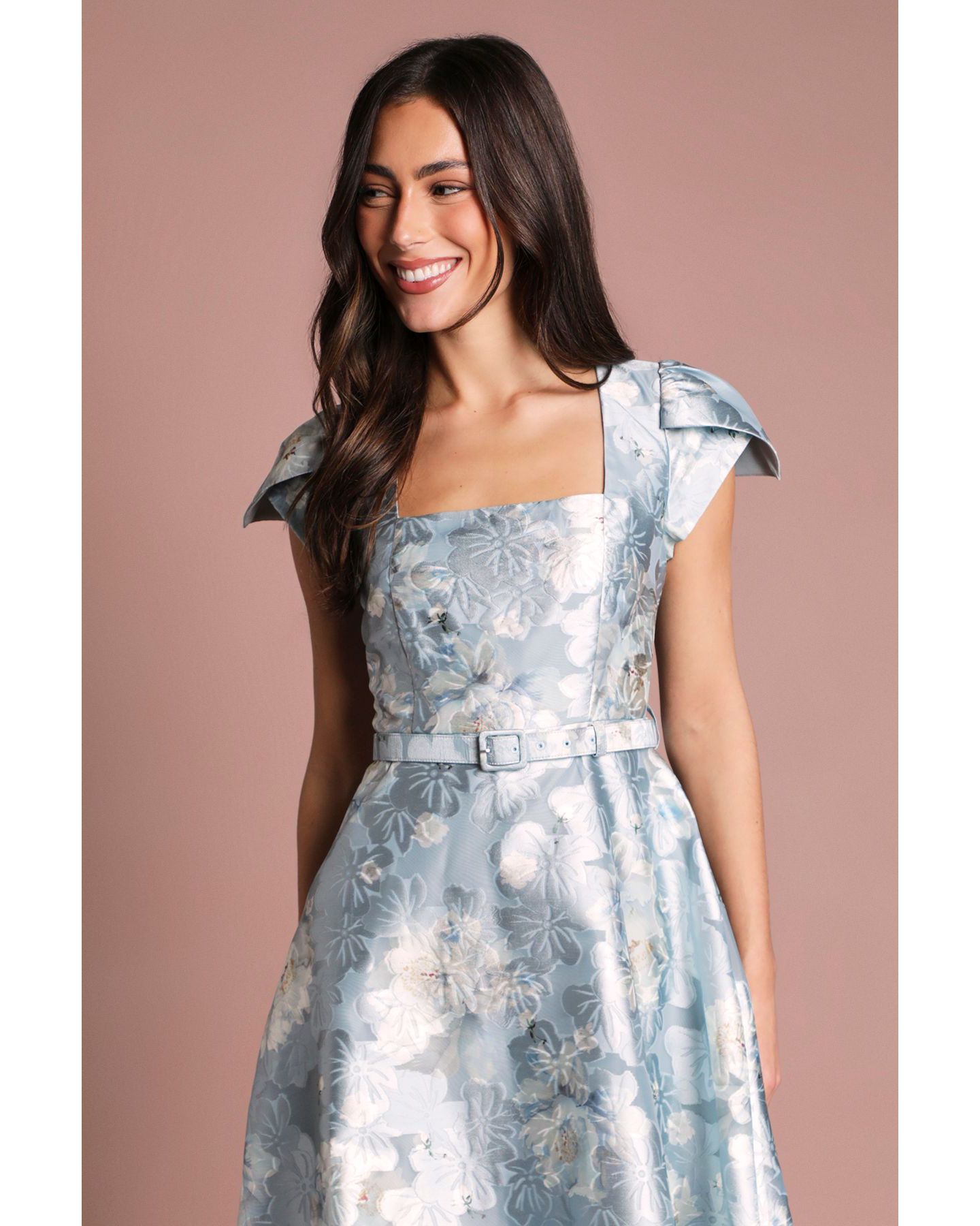 Женское платье Coast Printed Belted Midi, цвет: Бледный синий — фото 4