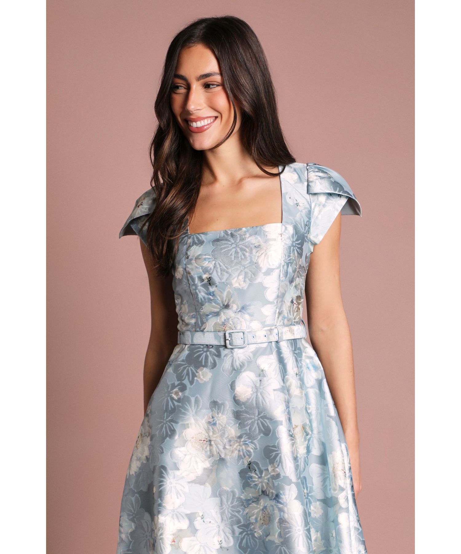 Women's Printed Belted Midi Dress