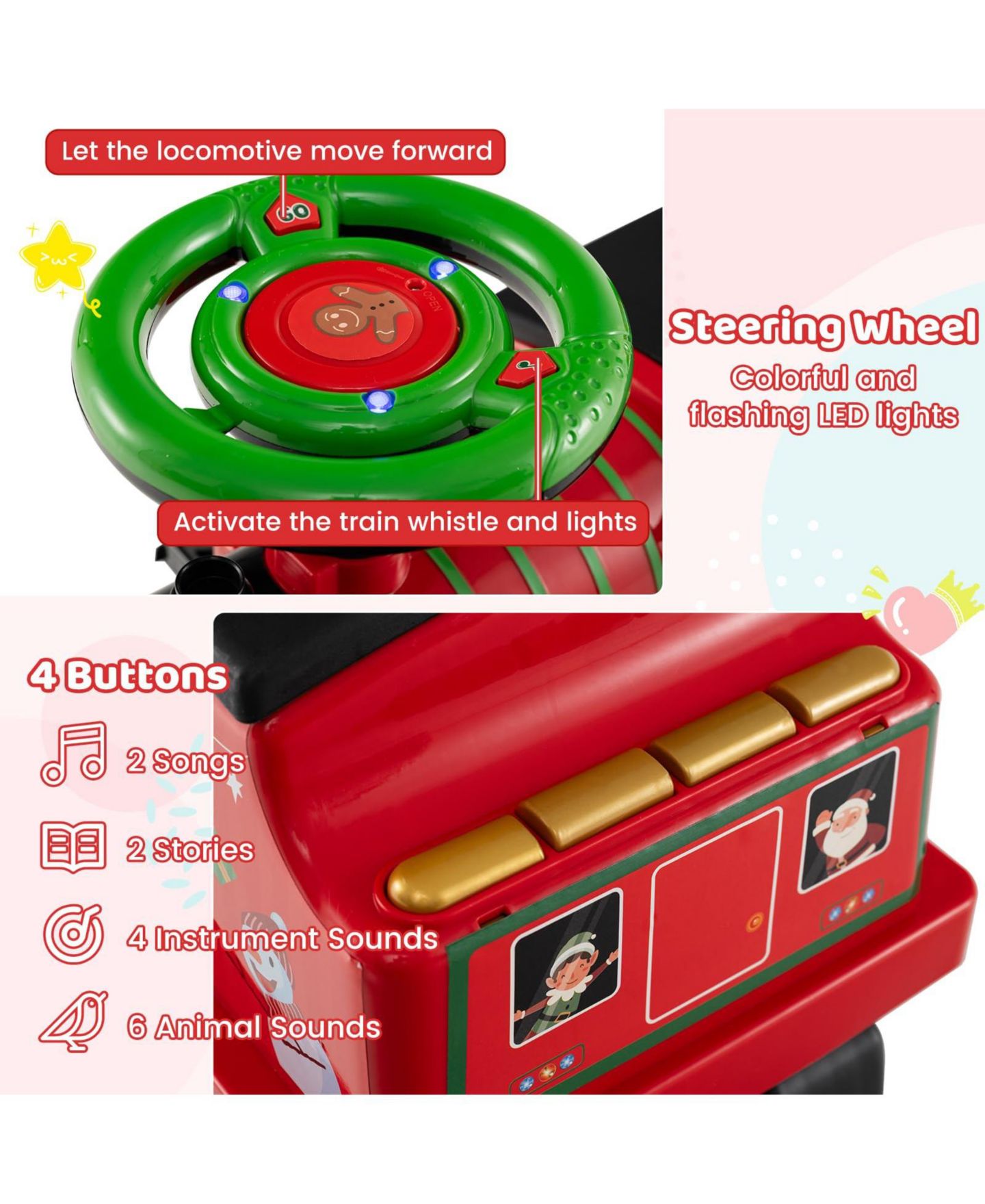 Детская игрушка Mecale 6V Ride on Train 2-Seater with Flashing LED Lights, Ages 18 Months+, цвет: Зелёный — фото 6