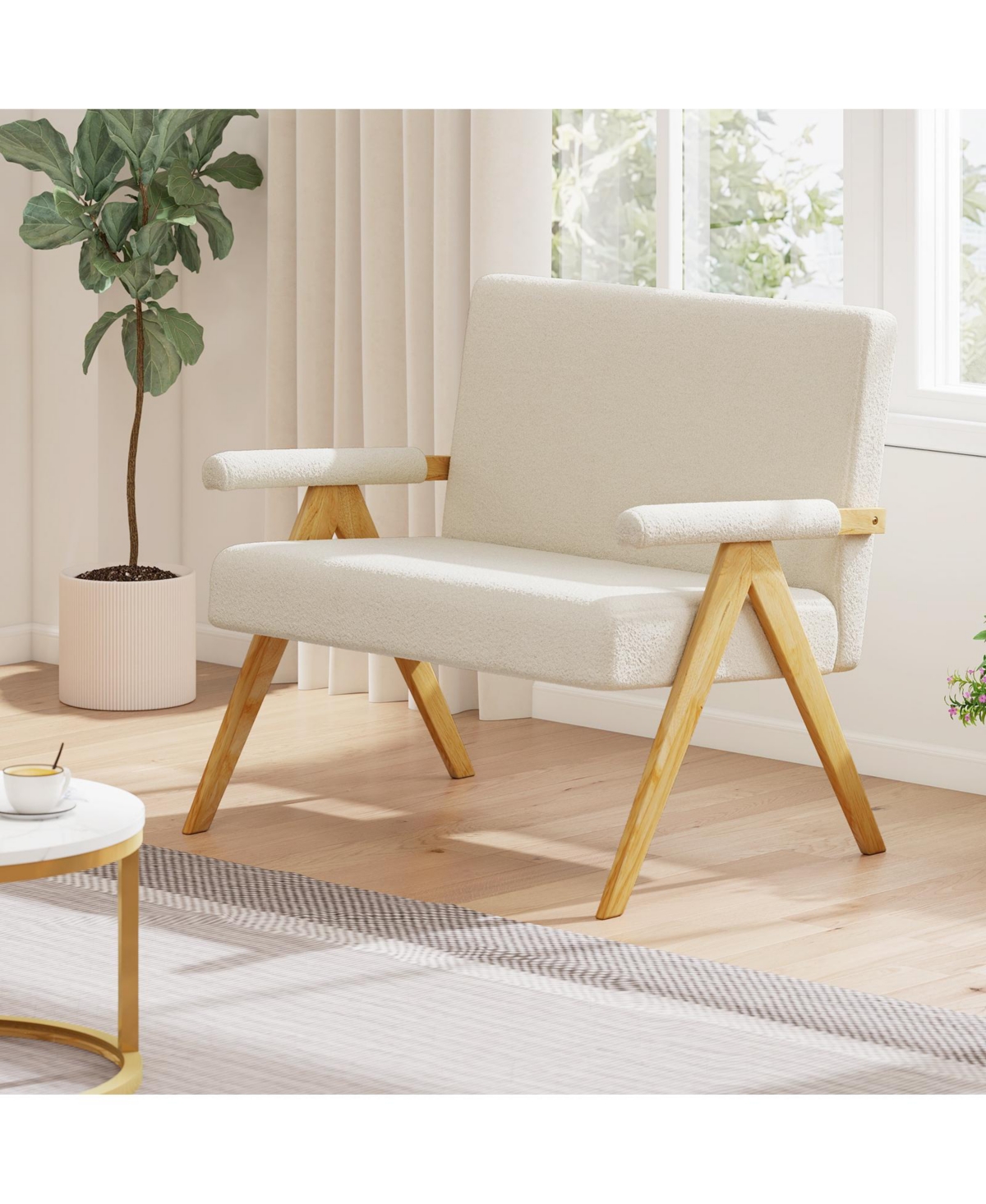 Slickblue Compact Loveseat Sofa with Armrests and Wood Legs for Home Seating