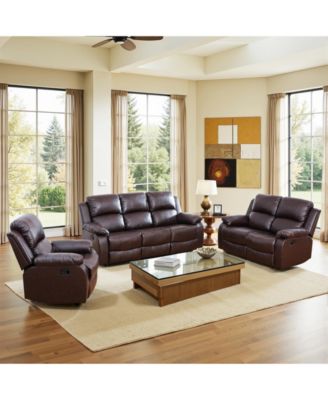 182" Recliner Sofa Set, 6-Seater Leather Sectional Sofa with Storage Console, Cup Holders, Pillow Top Arms