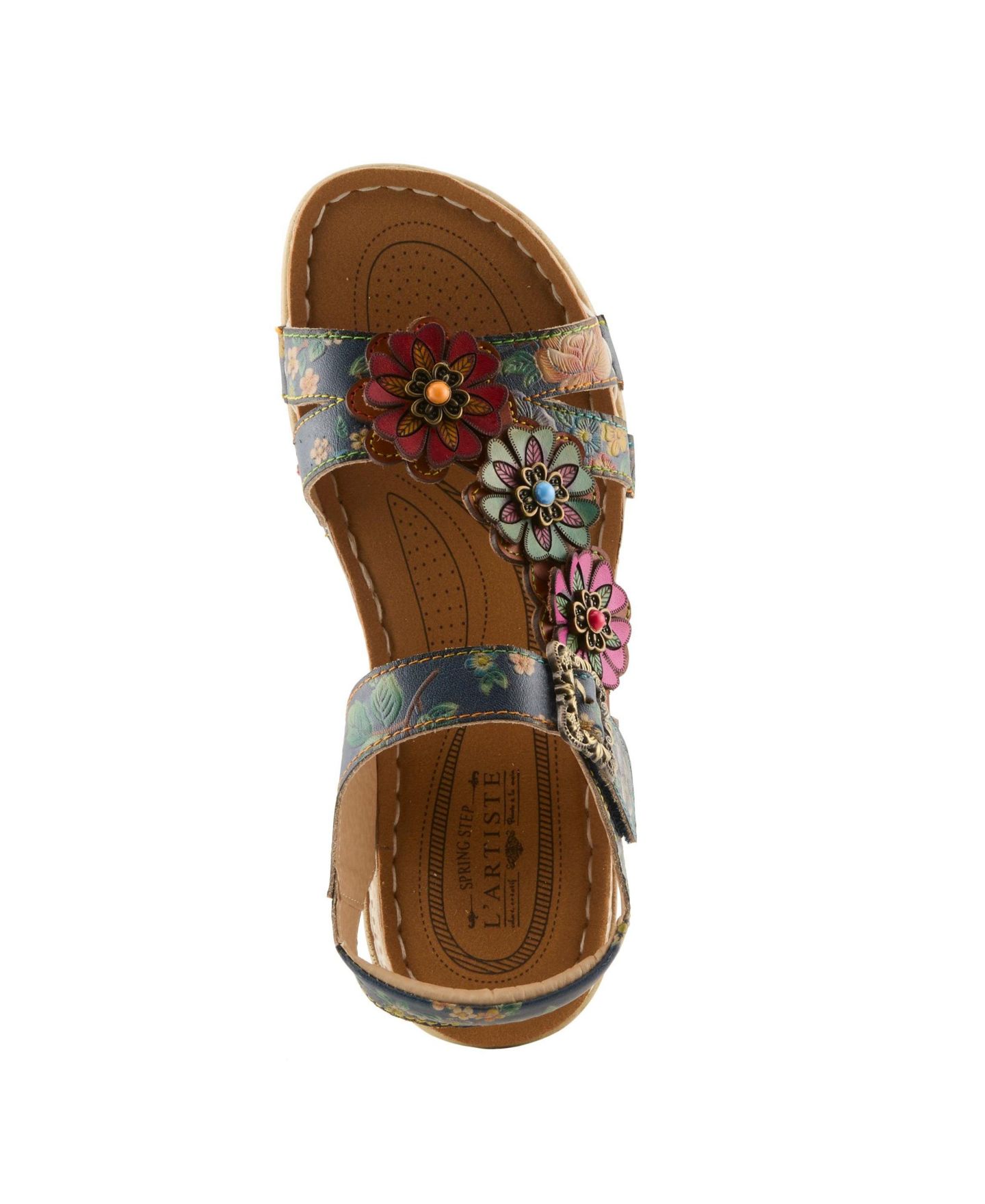 Женские сандалии L'Artiste Offcenter Ankle Strap Sandal with Painted Vamp, цвет: Тёмно-синий разноцветный — фото 4