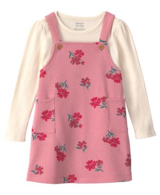 Toddler Girls' 2T-5T Floral French Terry Long-Sleeve Top and Jumper Dress, 2-Piece Set