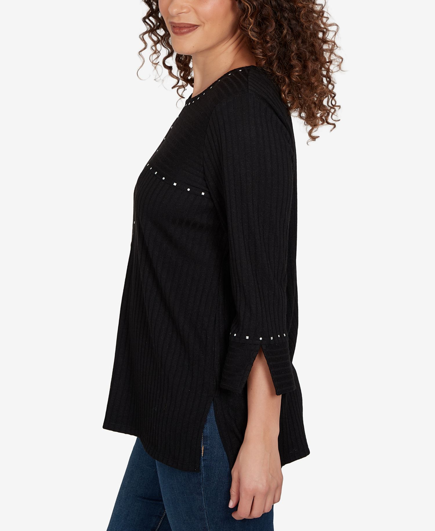 Petite Spliced Texture Metallic Studded Top