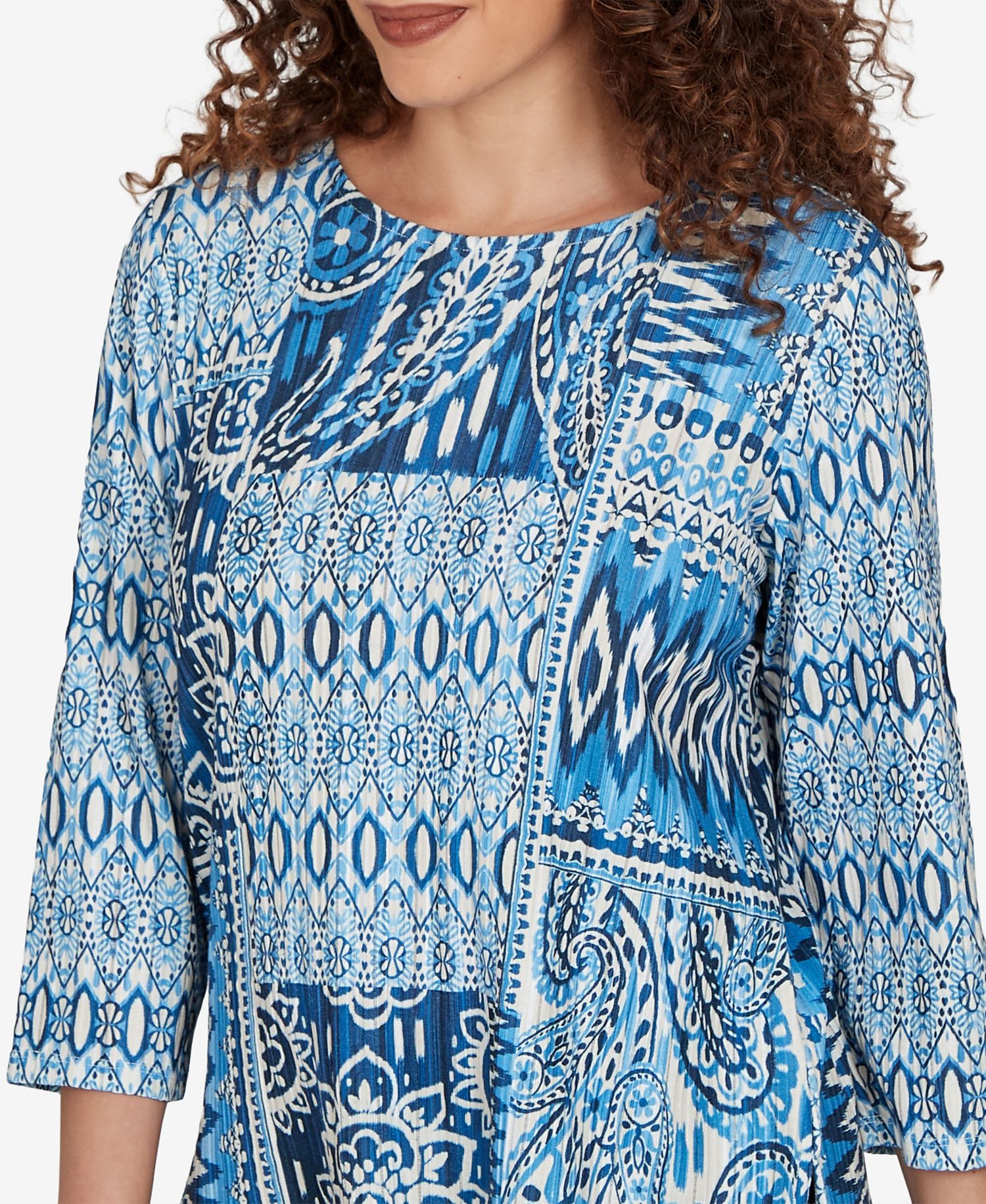 Petite Medallion Navy Patchwork Knit Top