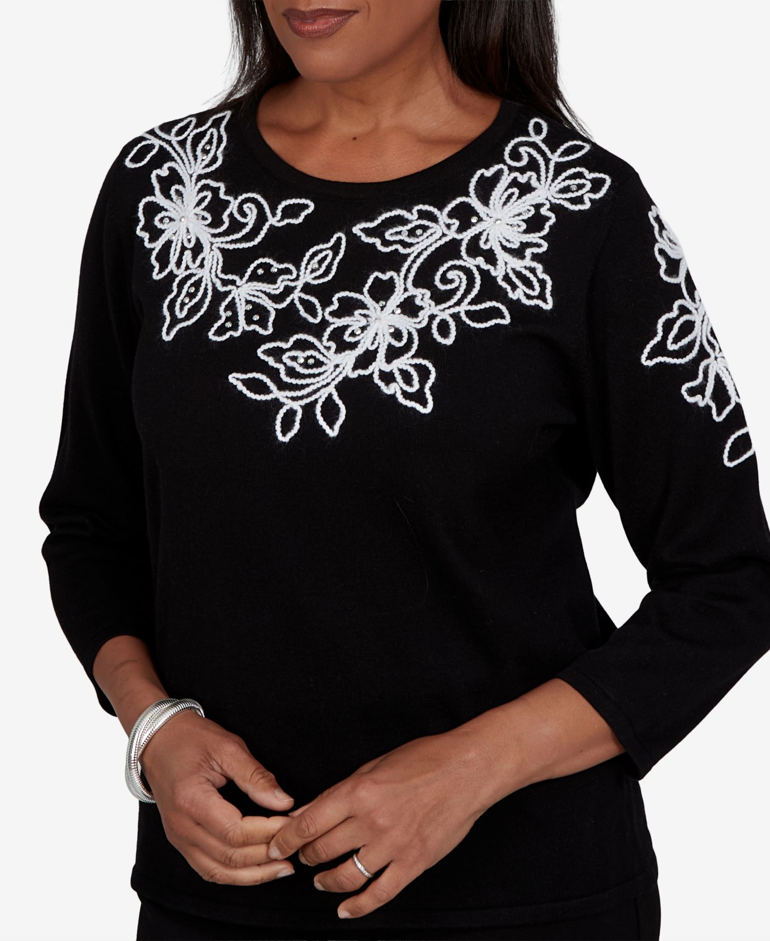 Petite Floral Scroll Soutache Sweater