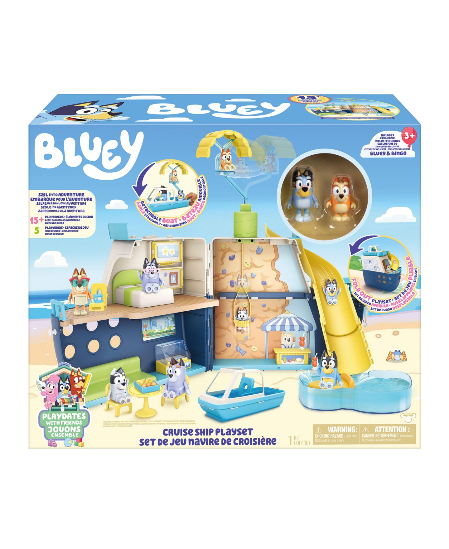 Детский игровой набор Bluey Cruise Ship 6-Play-Area 13-Piece Playset, Ages 3+ — фото 3
