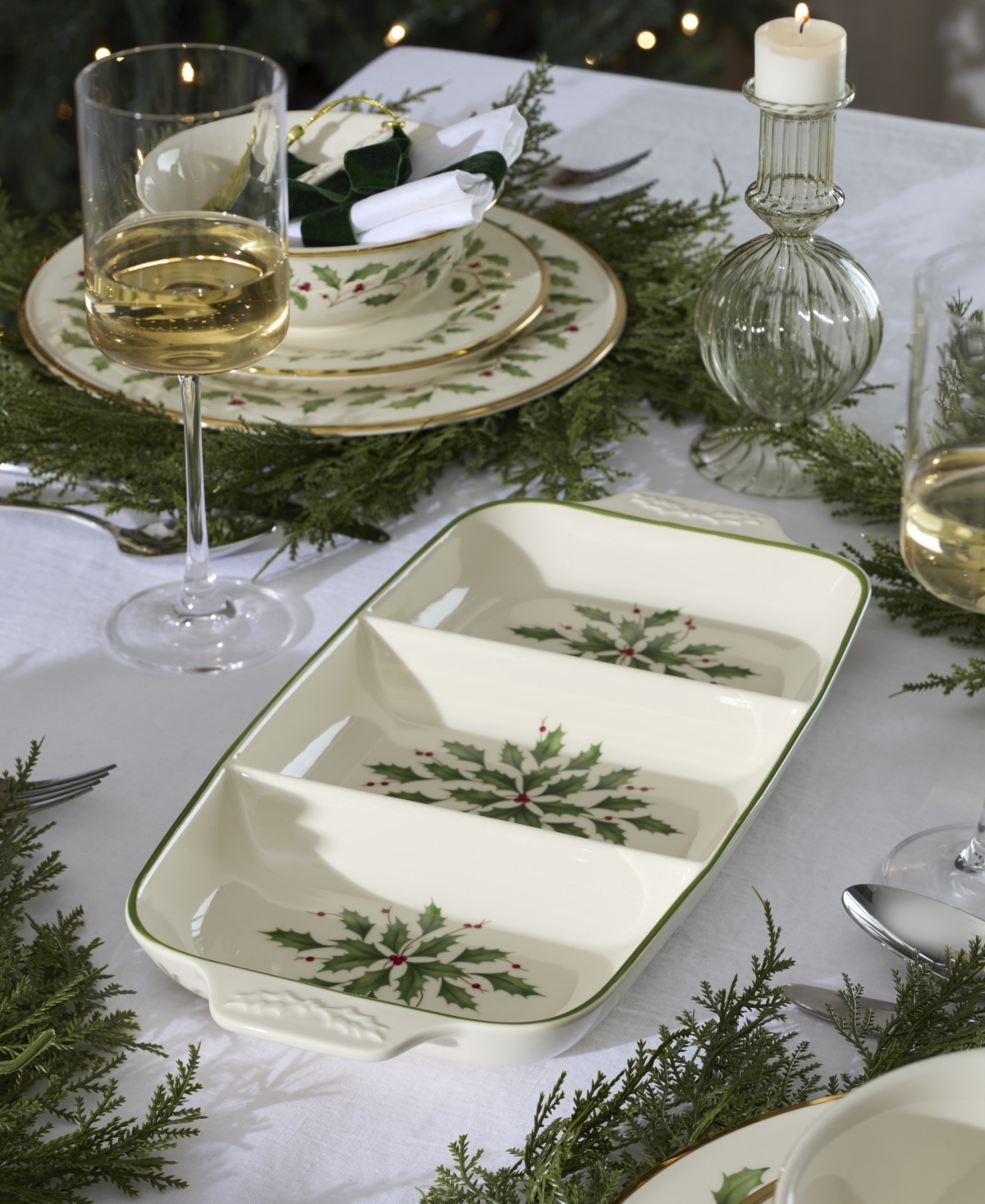 Lenox Holiday Carved Divided Dish