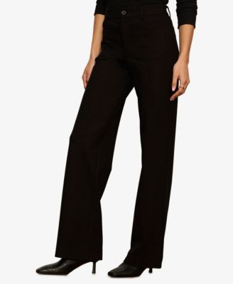 macy's black dress pants Women's Wide Leg & Trousers Size:4XL US Launch pocket design Red Dress Long Sleeve