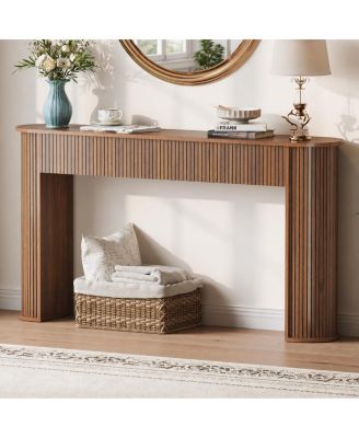 Fluted Console Table, Oval-Top Entryway Sofa Table with Ribbed Legs, Modern Accent Table for Living Room and Hallway