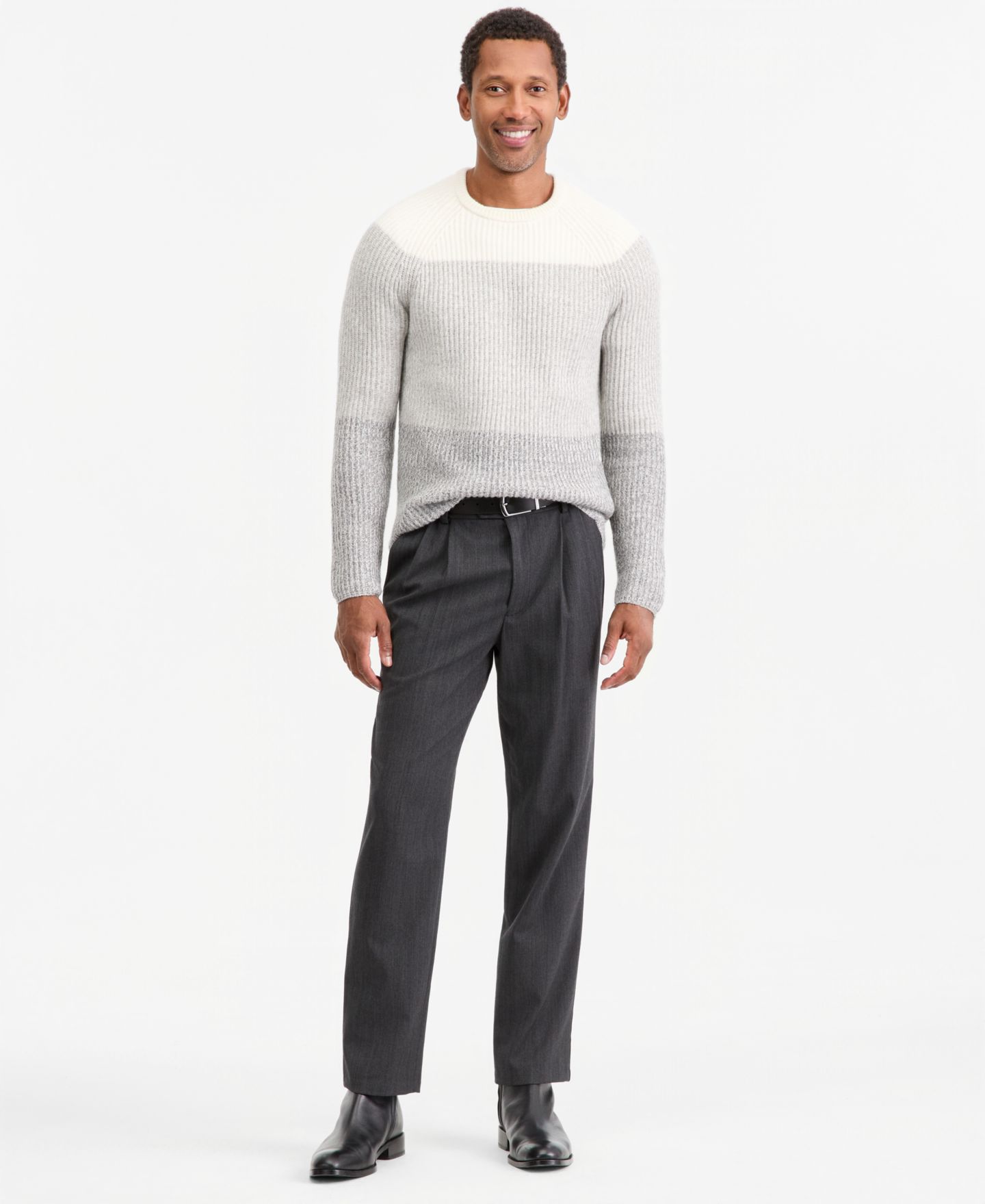 Мужской свитер Club Room Premium Blocked Chunky Crewneck, цвет: Marled Gry — фото 4
