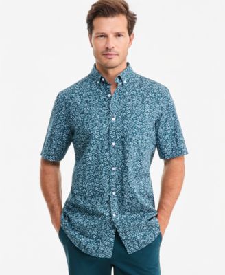 Men's Poplin Duo-Tone Floral Short-Sleeve Shirt