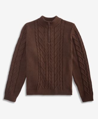 Boys' 5-20 Cable-Knit Quarter-Zip Mock-Neck Sweater