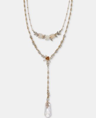 Flower Layered Lariat Necklace, 16" + 3" extender