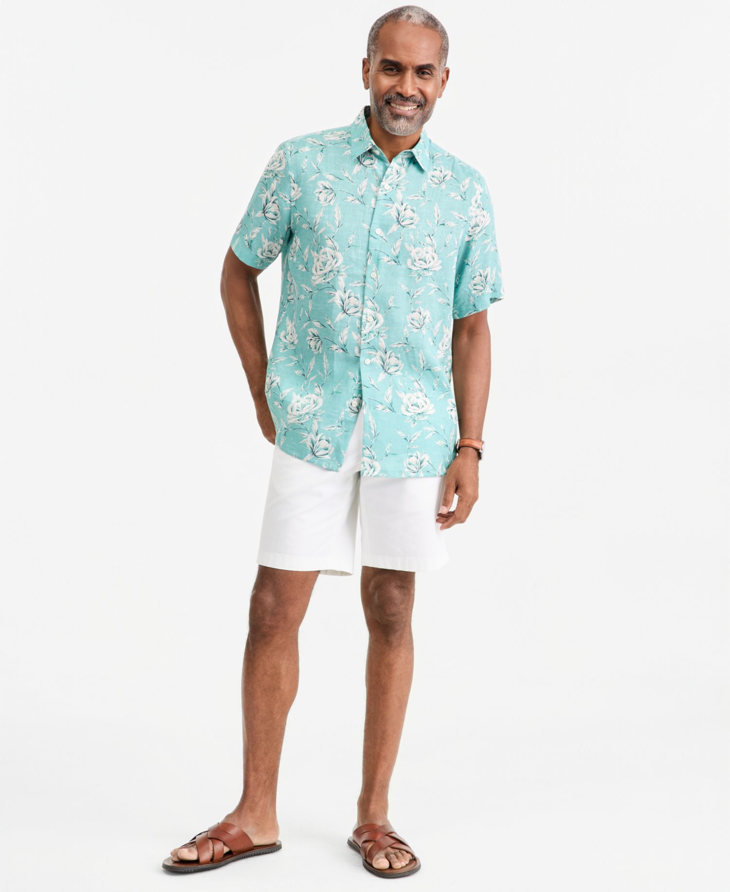 Men's Wally Linen Floral-Print Short-Sleeve Shirt