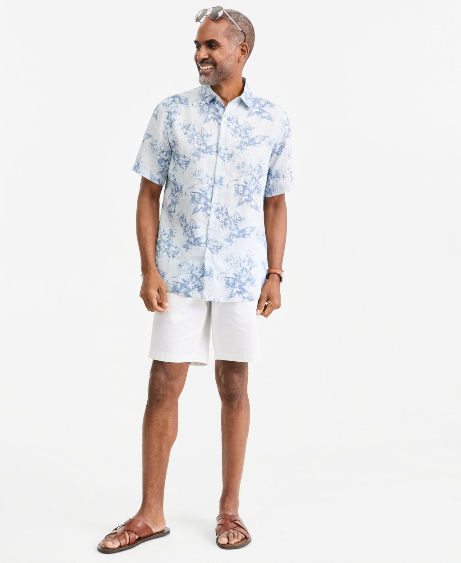 Men's Linen Floral-Print Short-Sleeve Shirt