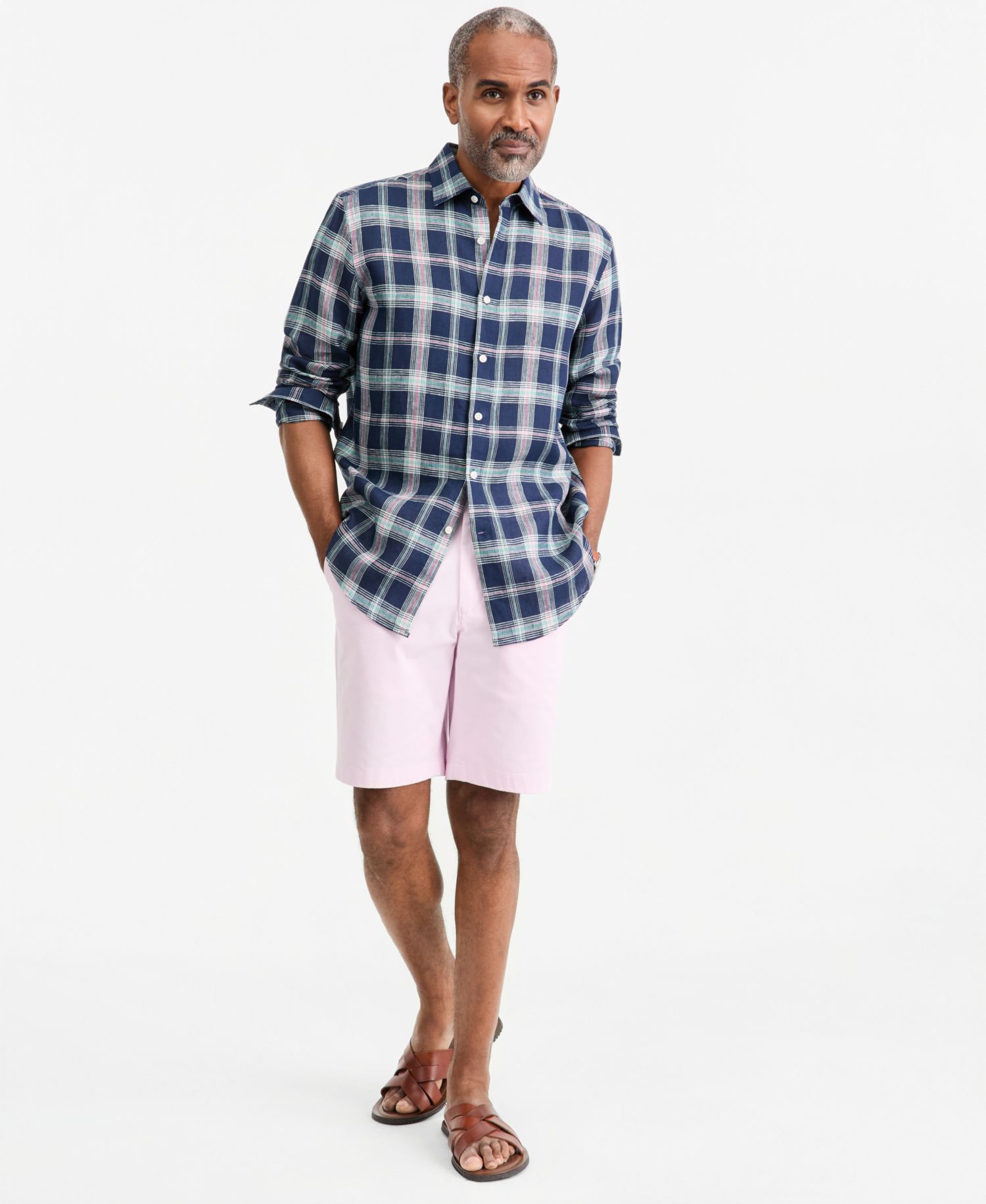 Men's Plaid Linen Button-Up Shirt