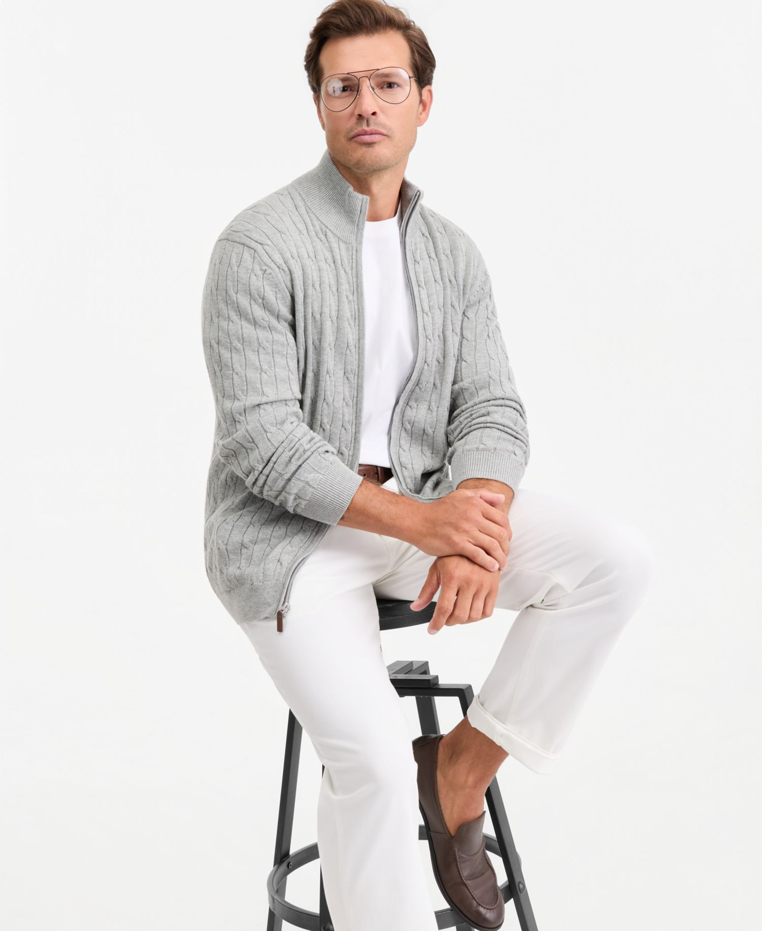 Men's Cable-Knit Full-Zip Sweater