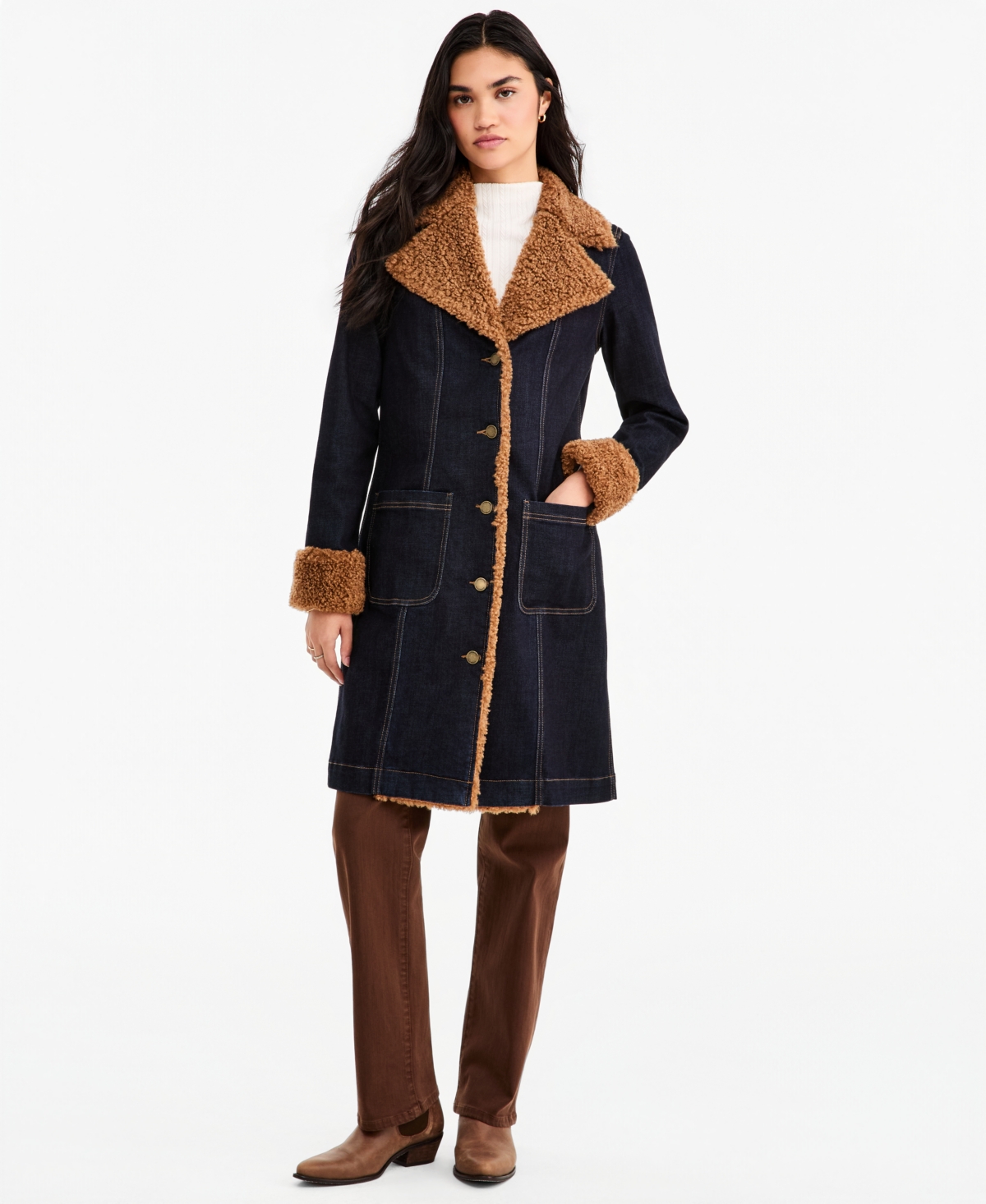 Liverpool Los Angeles Women's Sherpa-Trim Notch-Collar Jacket