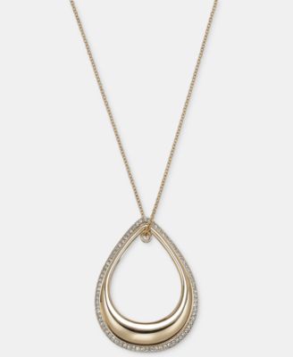Pav&eacute; Open Tear-Shape 40" Pendant Necklace