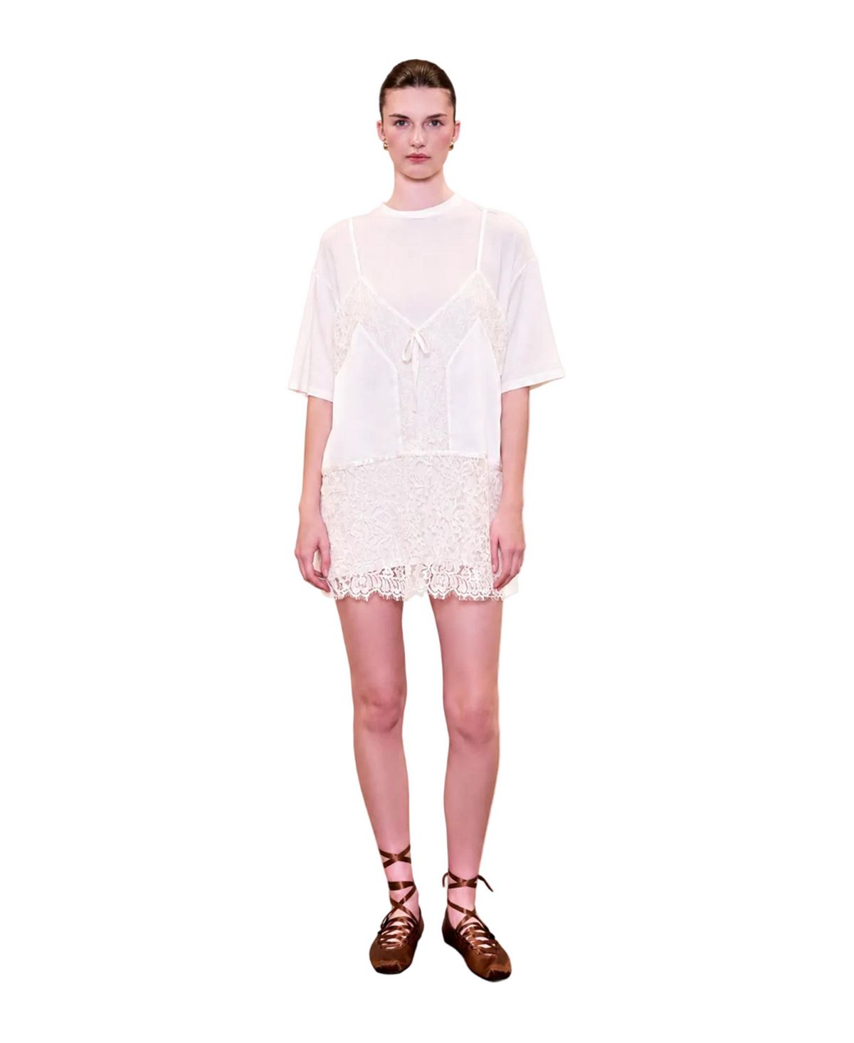 PCFG Women's Daydreamers Mini T-Shirt Dress With Lace And Satin Details view 1 — MAYCSS fashion products