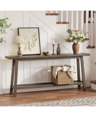Extra Long Console Table 70.9'', 2-Tier Entryway Sofa Table, All Wood Farmhouse Accent with Slim Storage Shelf for Hallway, Living Room, Foyer