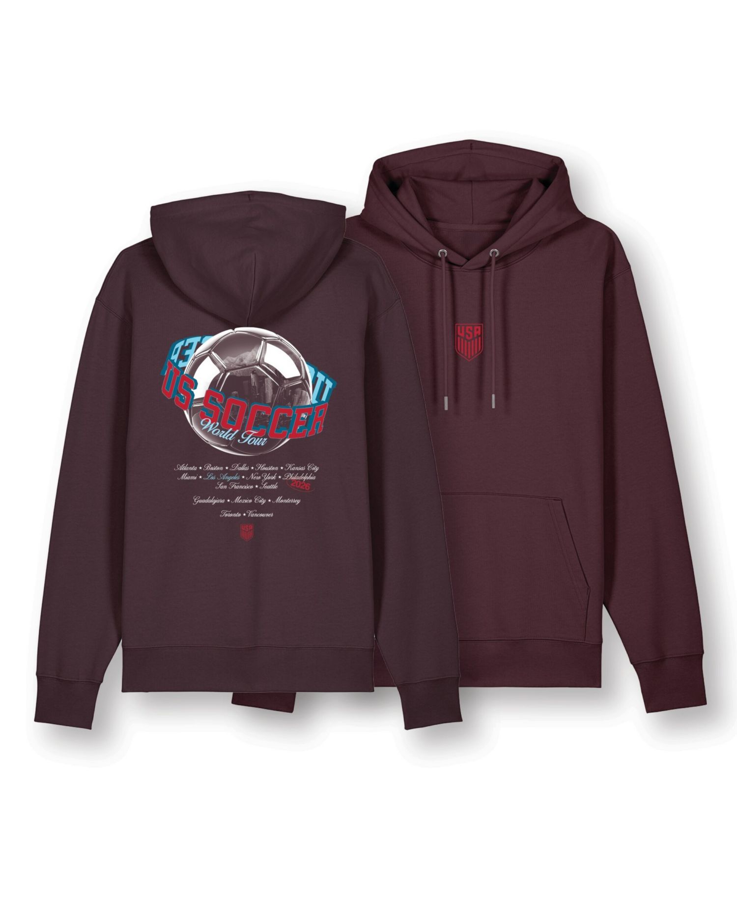 Men's and Women's Brown USMNT Oversized Los Angeles Globe Hoodie