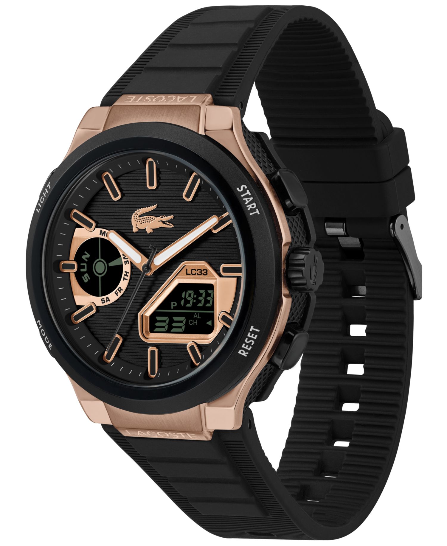 Men's Quartz LC33 Black Silicone Strap Watch 44.8mm