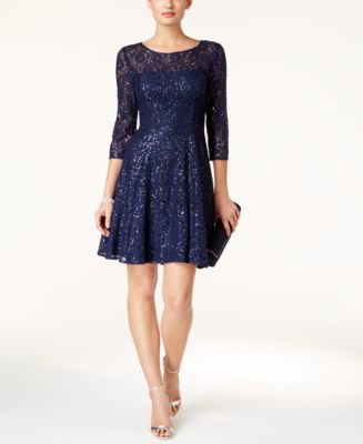 SL Fashions Sequined Lace Fit & Flare Dress - Macy's