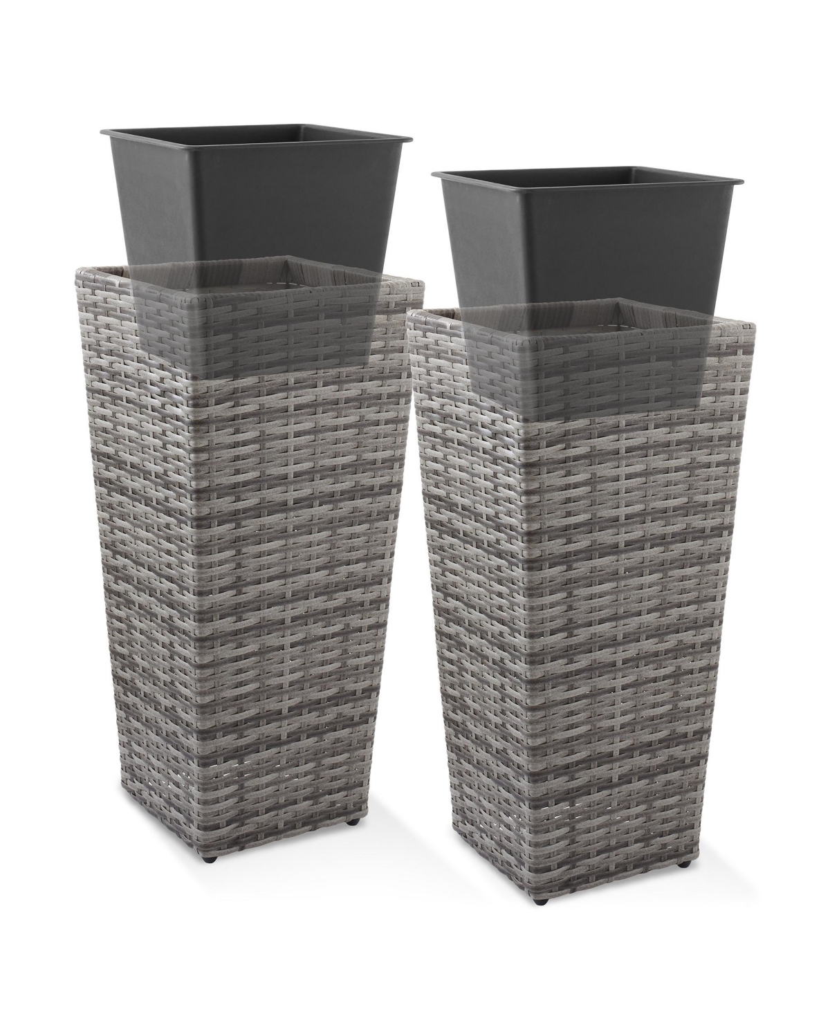 Casafield (Set of 2) All-Weather Outdoor Planters with Liners - White, Tall Tapered Plant Boxes Flower Pots for Front Porch, Patio, Garden