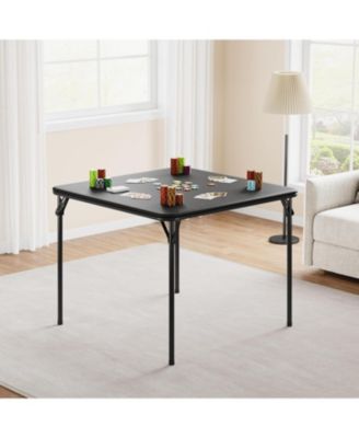Square Folding Card Table with PU Leather Surface, Metal Frame