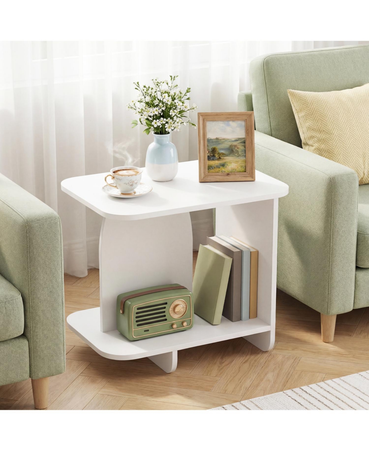 Slickblue Multi-Functional End Table with Storage Shelf, 2-Tier Design for Small Spaces