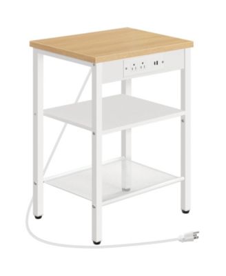 Living Room Side Table with Charging Station, USB Ports and Storage Shelves