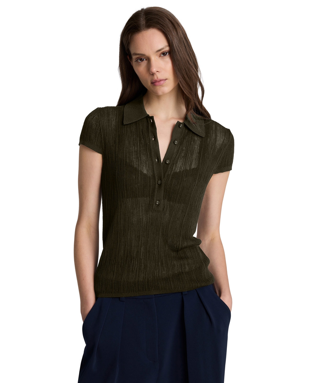 Kenneth Cole Women's Short-Sleeve Polo Sweater Top - Brunette