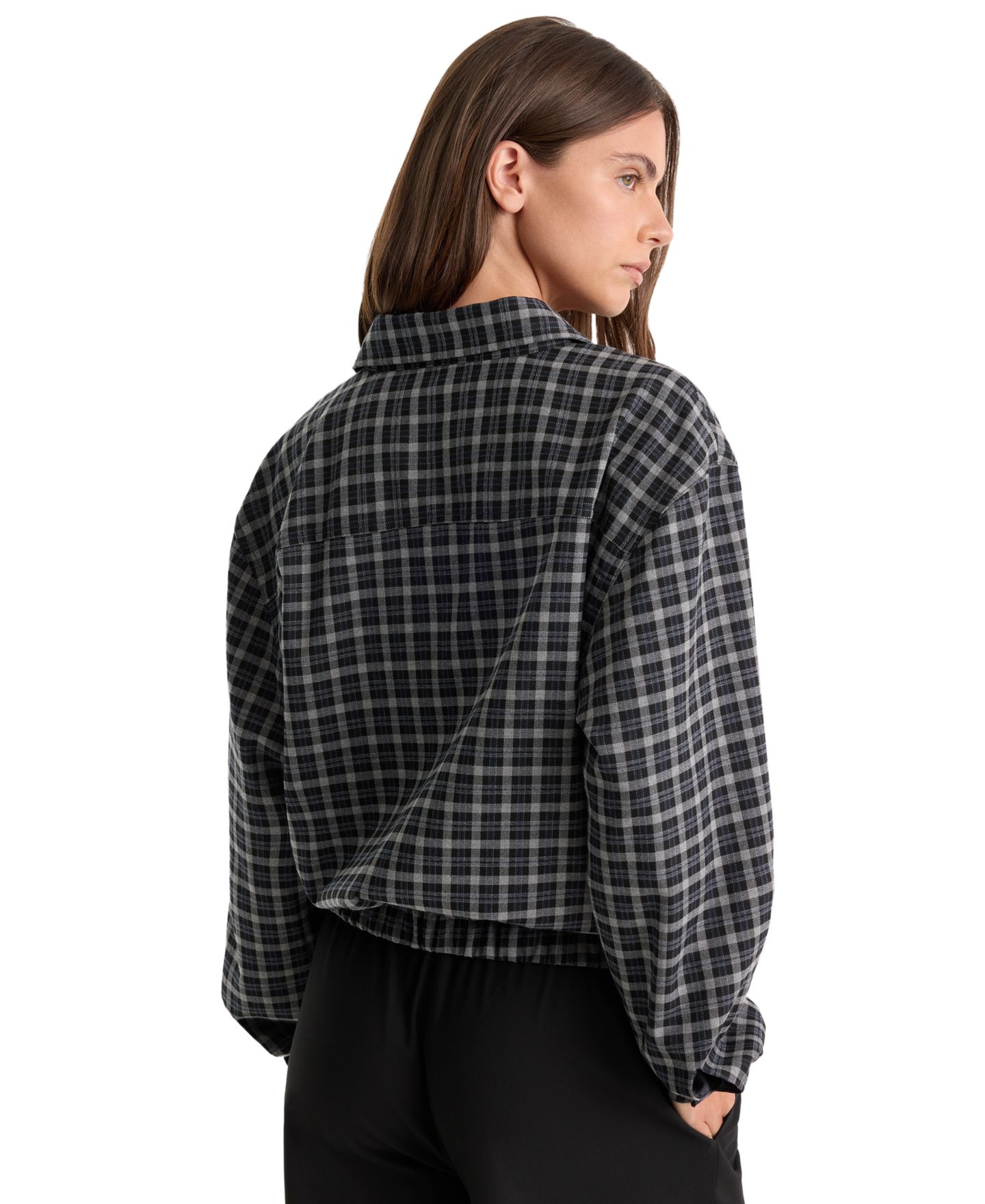 Женская куртка Good American Plaid Lightweight Bomber, цвет: Угольный клетчатый — фото 4