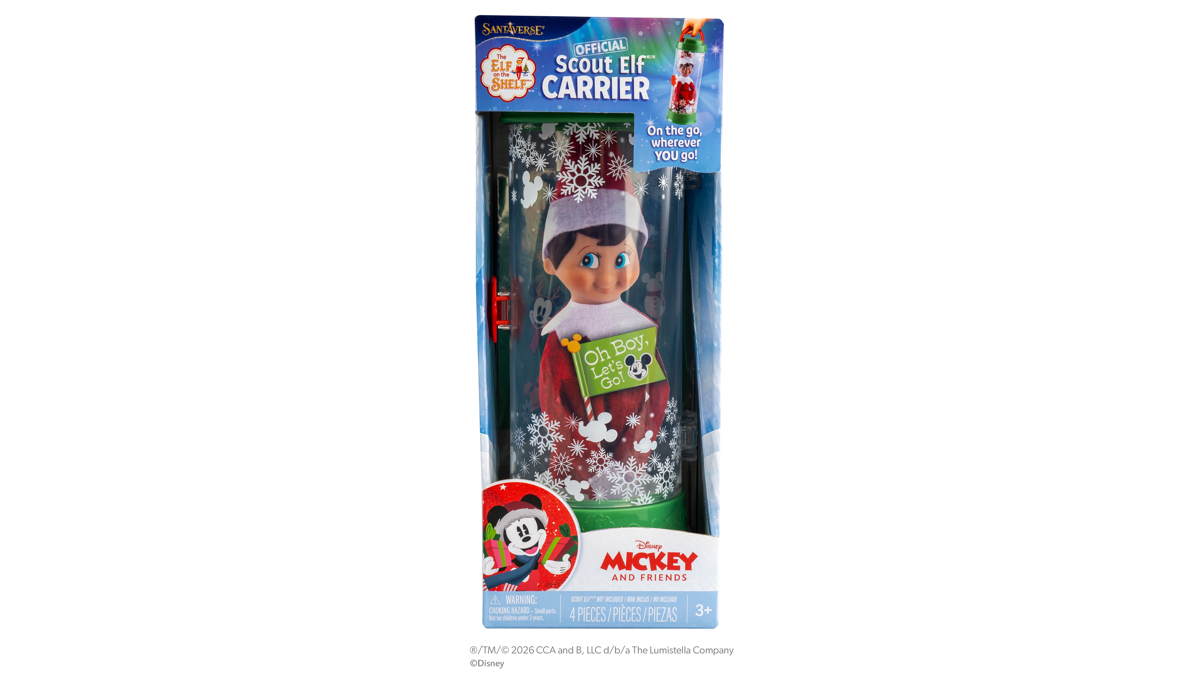 Elf on the Shelf Mickey & Friends 4-Piece Carrier & Sticker Set, Ages 3+