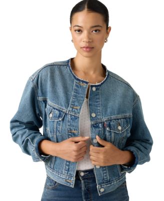 Women's Collarless Shrunken Trucker Jacket