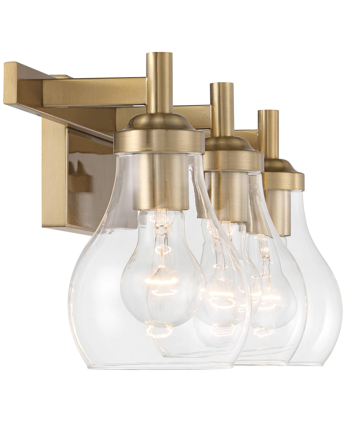 Possini Euro Design Danvers Modern Wall Light Warm Brass Metal Hardwired 22 1/2" 3-Light Fixture Clear Globe Glass for Bedroom Bathroom
