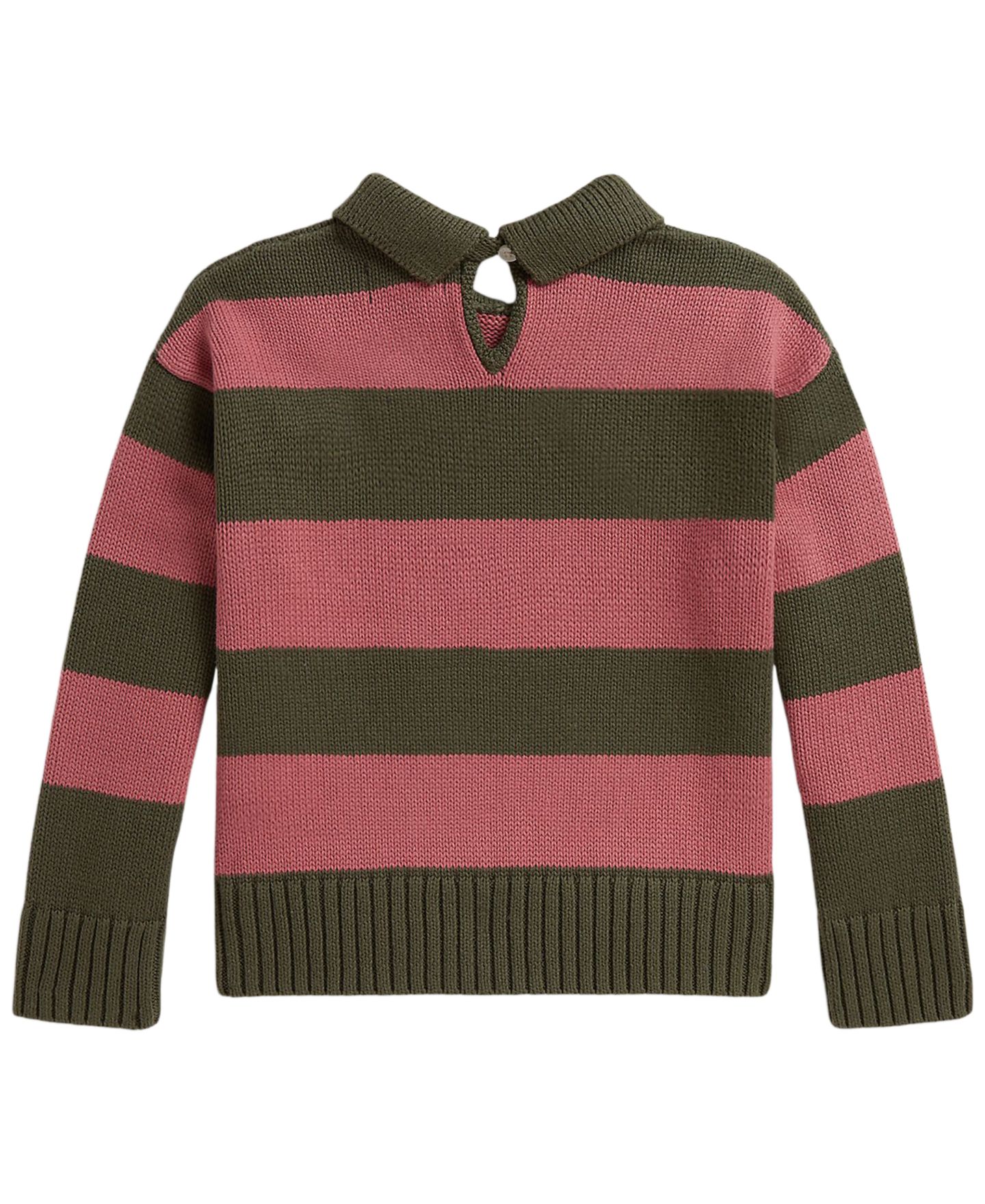 Свитер Polo Ralph Lauren Striped Long-Sleeve Polo Sweater для девочек, цвет: Оливковый разноцветный — фото 2