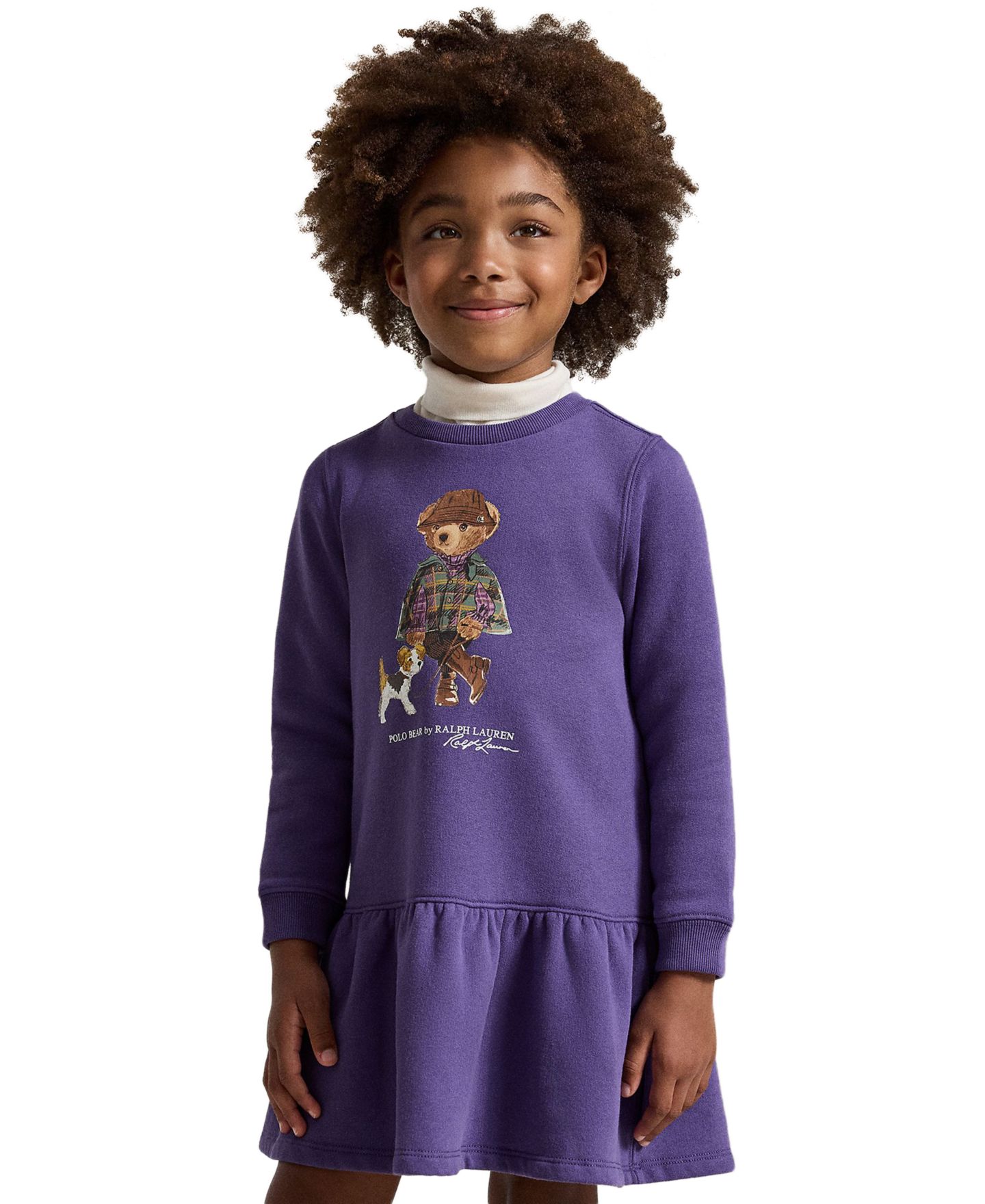 Платье Polo Ralph Lauren Polo Bear Long-Sleeve Dress для девочек, цвет: Фиолетовый — фото 2