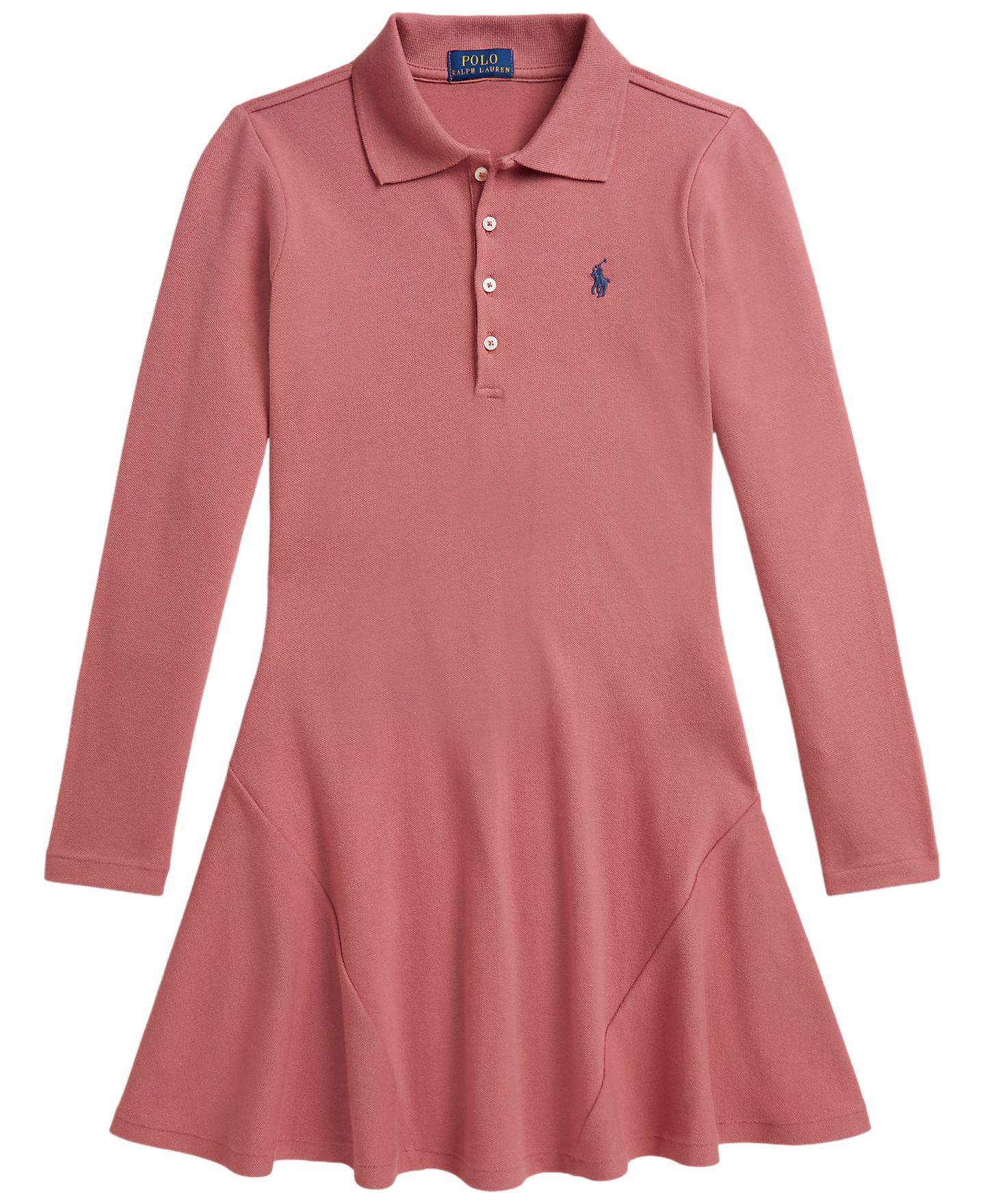 Платье Polo Ralph Lauren Stretch Mesh Long-Sleeve Polo Dress для девочек, цвет: Холщовый розовый — фото 4
