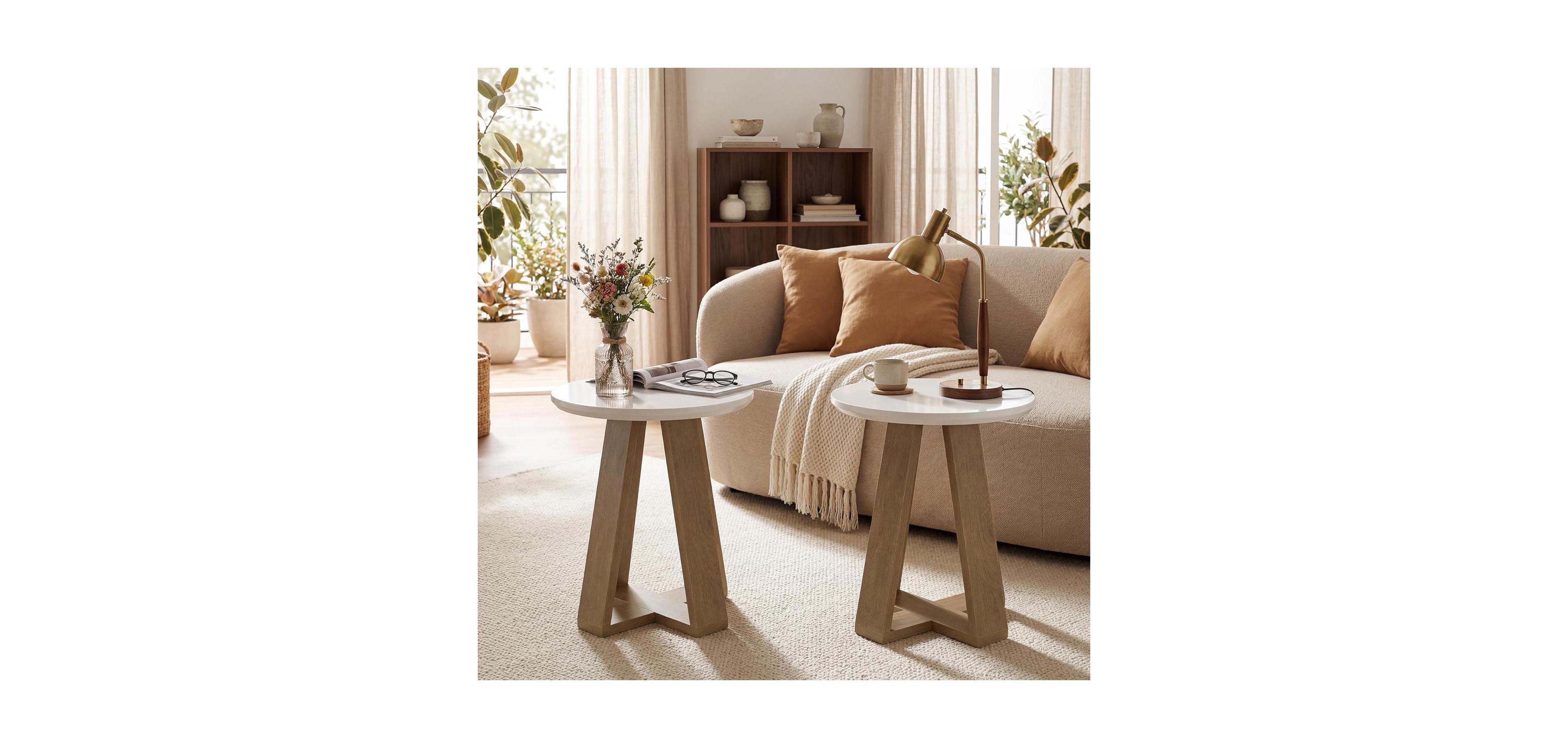 Tribesigns Round Side Table Set of 2, Modern End Table, Easy Assembly