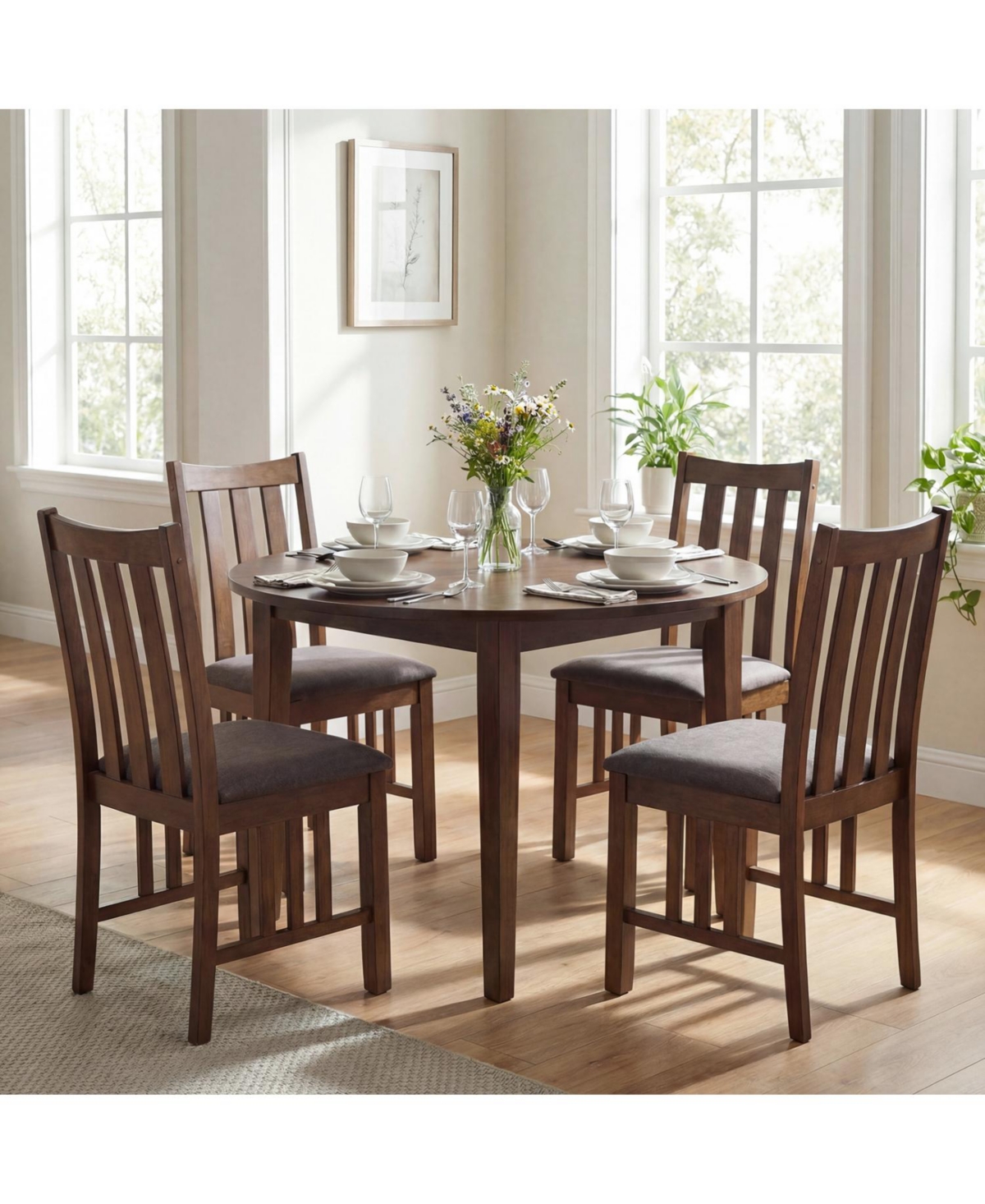 Slickblue Solid Rubber Wood Dining Side Chairs Set of 2 Slat Back Design