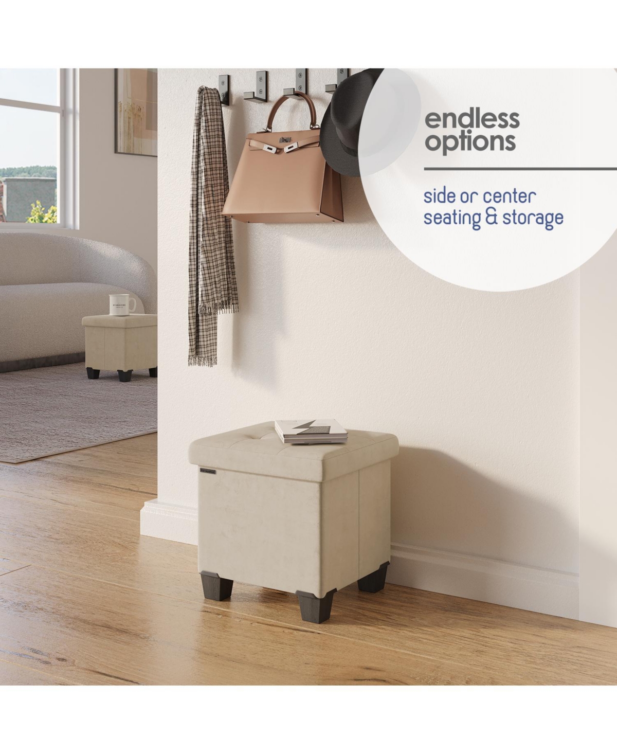 Nestl -Inch Velvet Cube Storage Ottoman with Bin