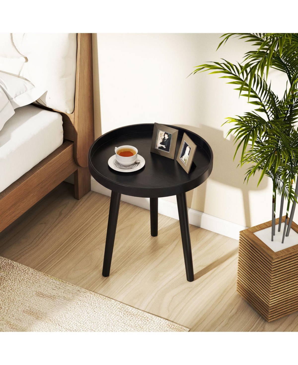 Slickblue Mid Century Modern Round Coffee Table with Wooden Tray Surface for Living Room