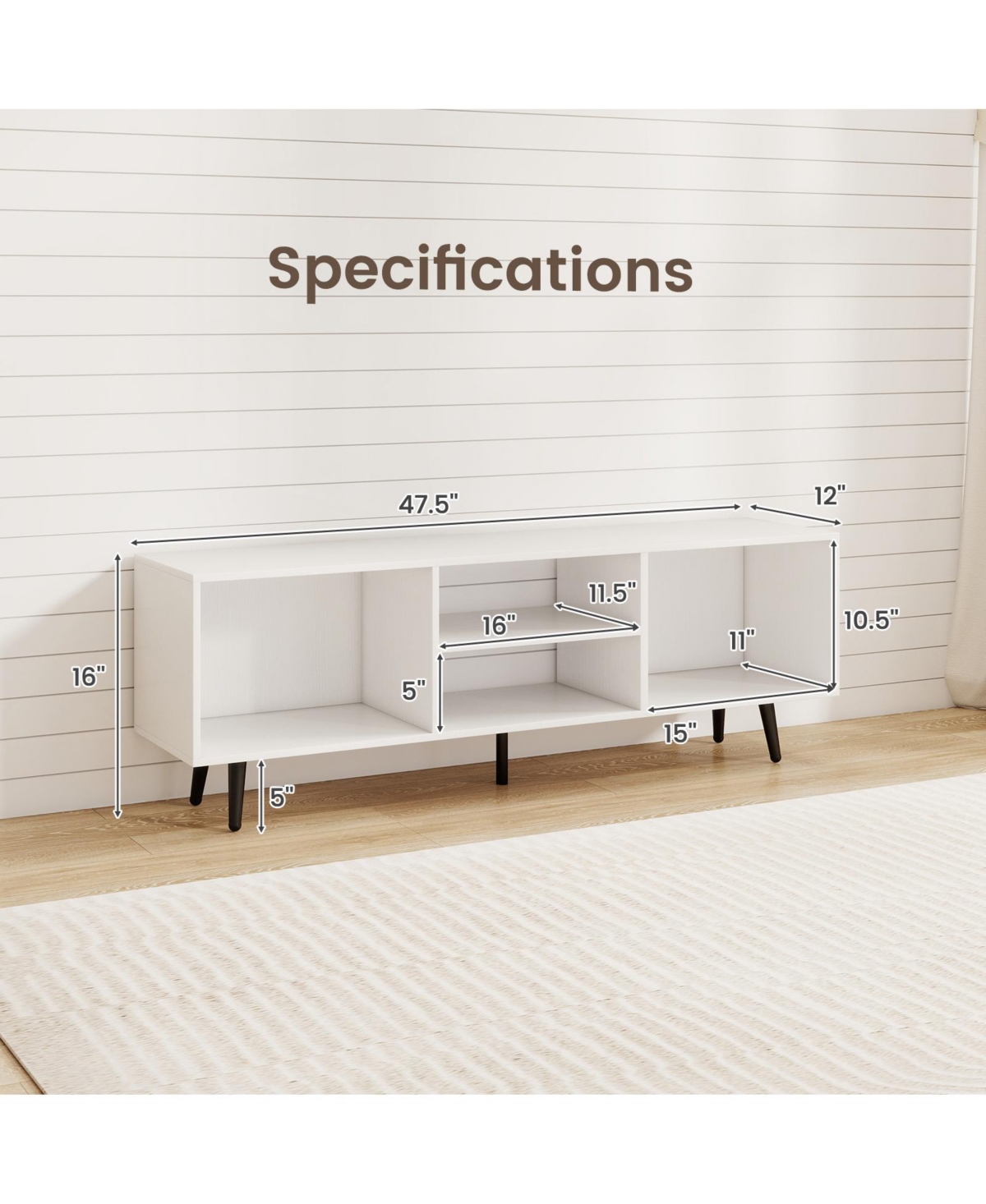 Slickblue 47.5 Inch Tv Stand for 55 Inch Tv with Compartments and Metal Legs