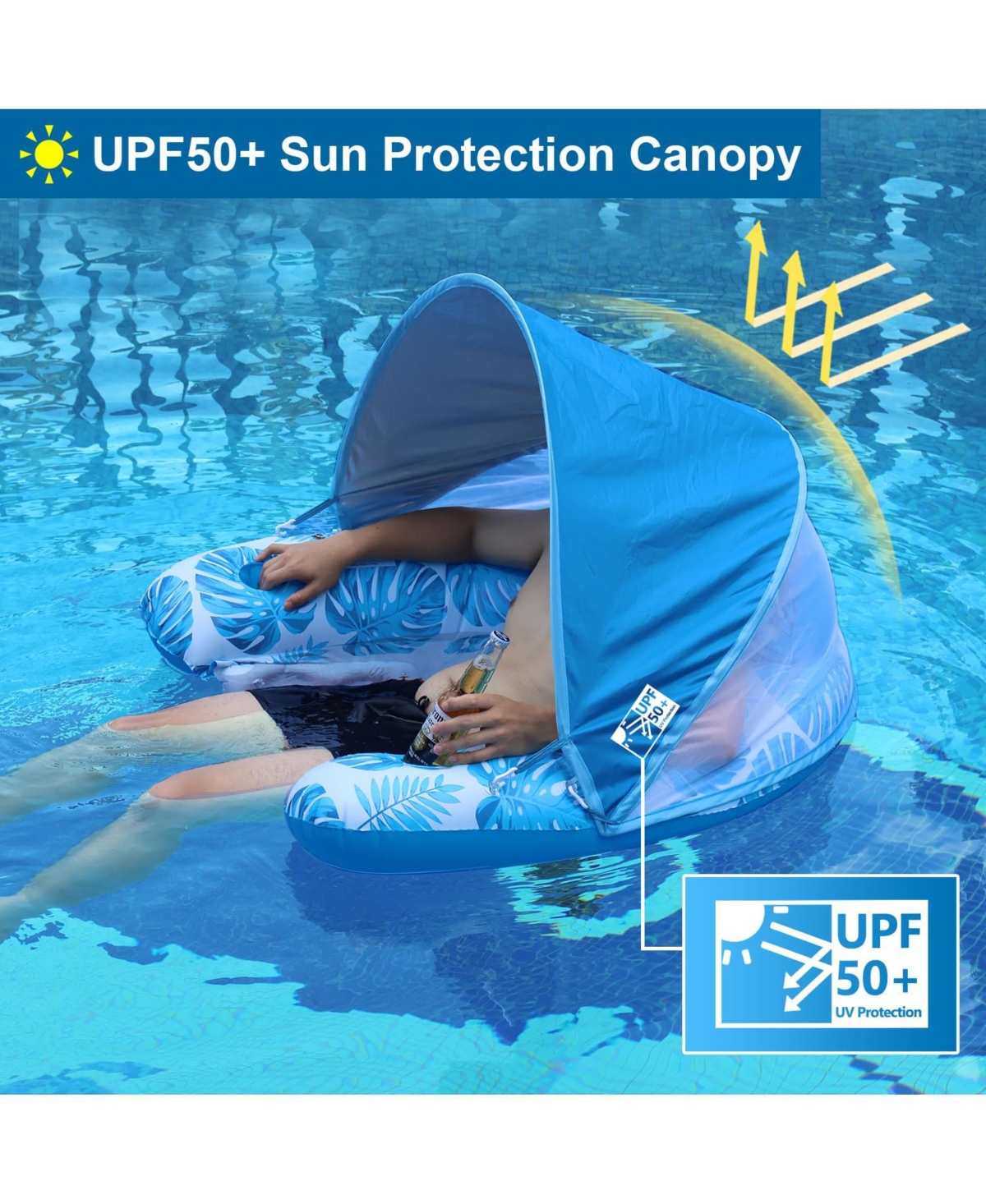 Aofar Pool Float Chair Lounge Sun Shade Cup Holder Inflatable